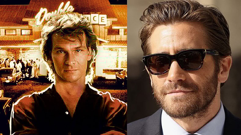 Split image of Patrick Swayze in Road House, and Jake Gyllenhaal