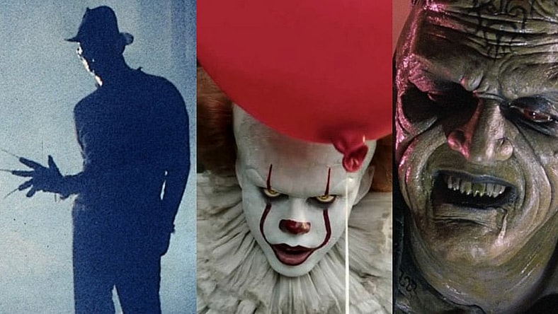 Split image of Freddy Krueger, Pennywise and Pinhead