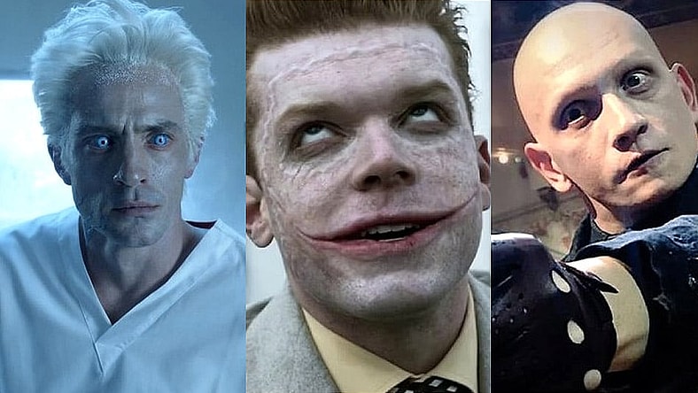 Split image of Mr. Freeze, the Joker and Victor Zsasz from Gotham