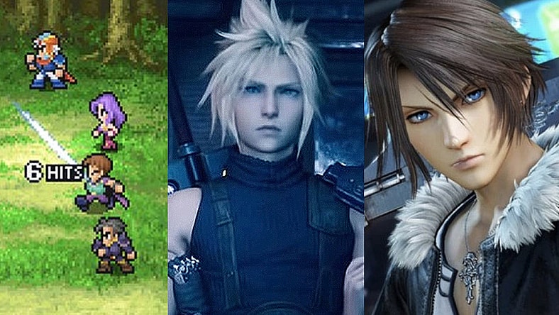 Split image of Final Fantasy II, Final Fantasy VII and Final Fantasy VIII