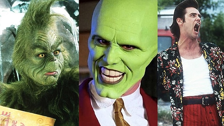 Split image of the Grinch, The Mask and Ace Ventura