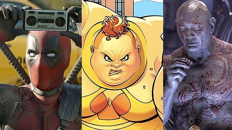 Split image of Deadpool, Big Bertha and Drax the Destroyer