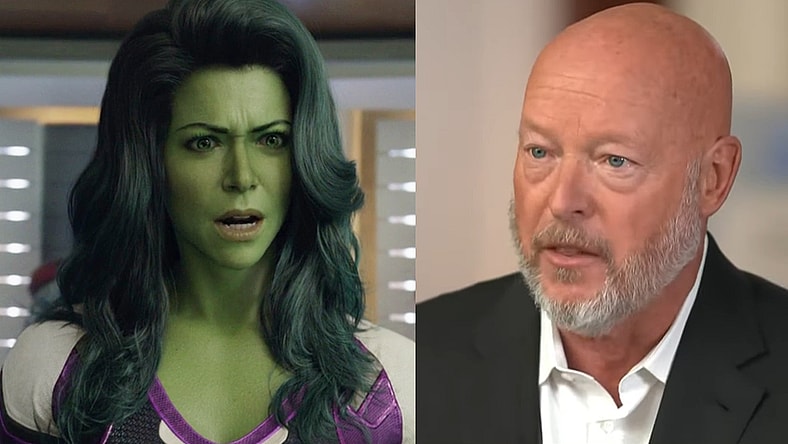 She-Hulk (Tatiana Maslany) visits Marvel Studios via She-Hulk: Attorney at Law Season 1 Episode 9 “Whose Show Is This?” (2022), Marvel Entertainment / Disney CEO Bob Chapek on rising operating costs, activist investor Dan Loeb via CNBC Television, YouTube