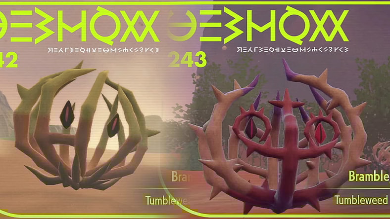 Pokedex photos of Bramblin and Brambleghast via Pokémon Scarlet & Violet (2022), Nintendo