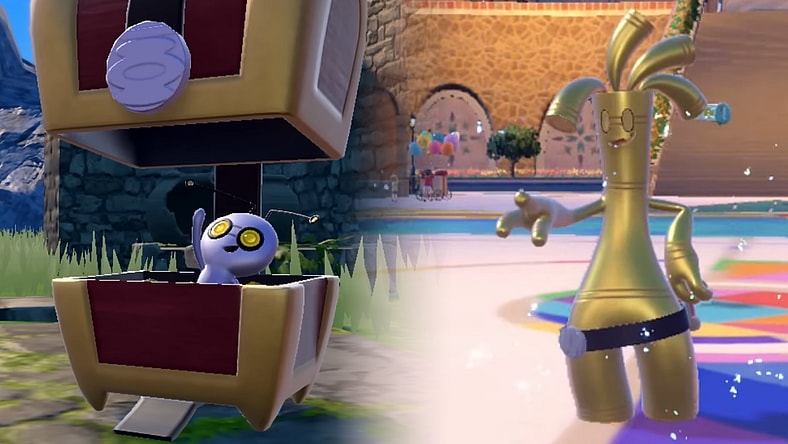 Gimmighoul and its evolution Gholdengo via Pokémon Scarlet & Violet (2022), Nintendo