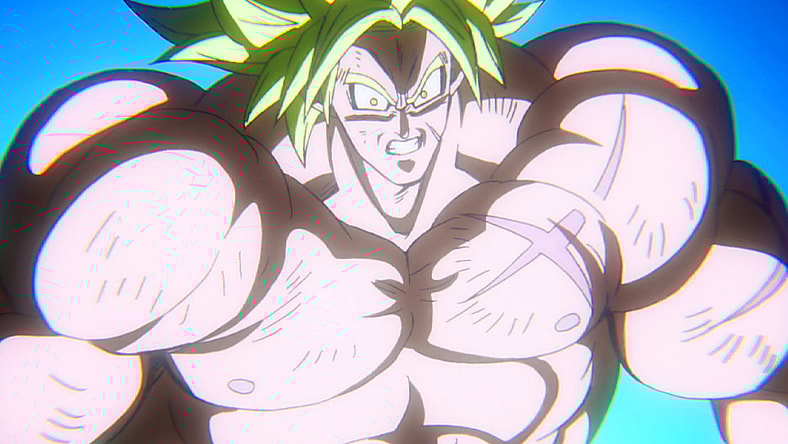 Broly (Vic Mignogna) braces for impact from a Kamehameha in Dragon Ball Super: Broly (2018), Toei Animation via Blu-ray