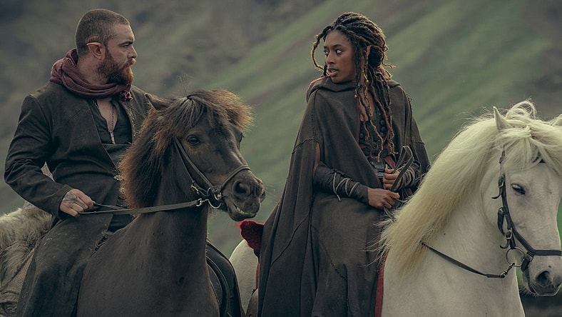 Laurence O’Fuarain as Fjall, Sophia Brown as Éile, in The Witcher: Blood Origin (2022) via Netflix