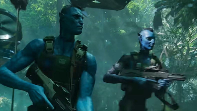 Quaritch (Stephen Lang) leads the a platoon onto the surface of Pandora in Avatar: The Way of Water (2022), Disney