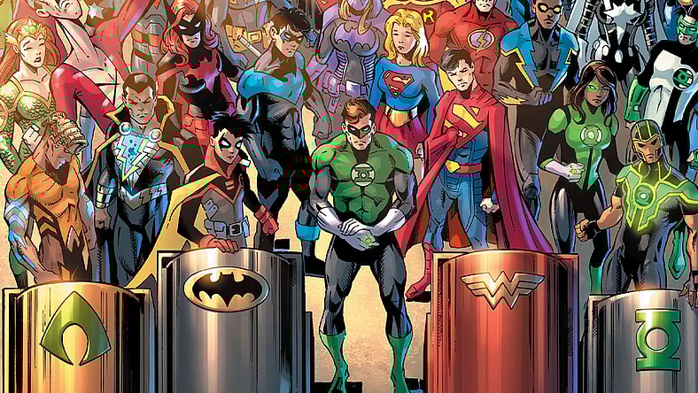 The DC Universe pays their respect to the fallen Justice League on Dan Jurgens' variant cover for Justice League Vol. 4 #75 "Death of the Justice League" (2022), DC.
