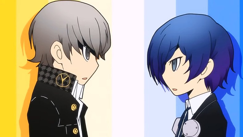 Yu Narukami (Daisuke Namikawa) meets Makoto Yuki (Akida Ishida) in Persona Q: Shadow of the Labyrinth (2014), Atlus