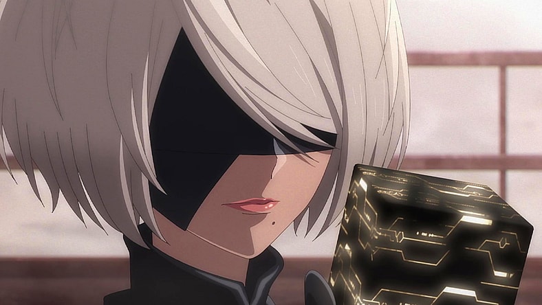 2B (Yui Ishikawa) prepares to destroy her own black box in Nier: Atuomata Ver1.1a Season 1 Episode 1 "Or not to [B]e" (2023), A-1 Pictures