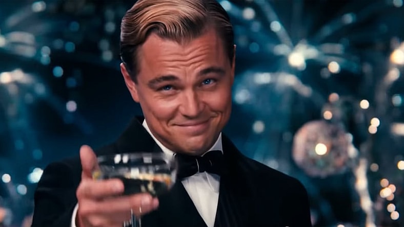 Leonardo DiCaprio in a meme-famous screenshot from 'The Great Gatsby' (2013).