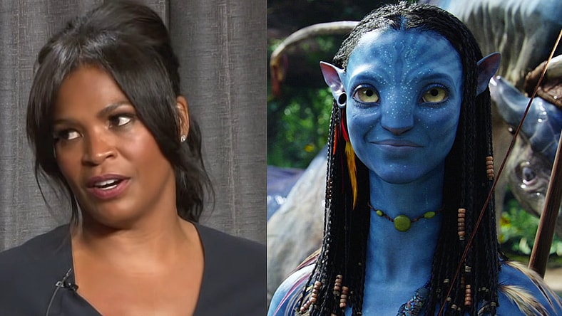 Nia giving a Long Career Retrospective to the SAG-AFTRA Foundation Conversations / Nia Long Career Retrospective | SAG-AFTRA Foundation / Neytiri (Zoe Saldaña) greets Jake Sully (Sam Worthington) in Avatar (2009), 20th Century Studios