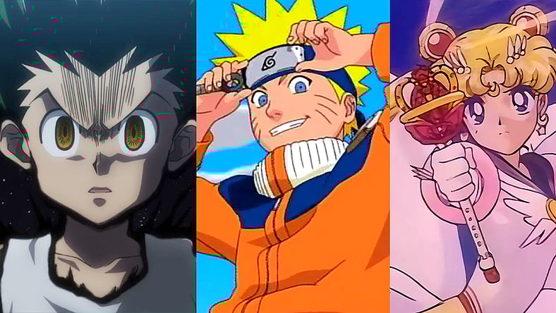 Gon in Hunter x Hunter Episode 112 "Monster x And x Monster" (2014), Madhouse / Naruto OP 1 (2002), Pierrot / Sailor Moon Sailor Stars OP (1996), Toei Animation