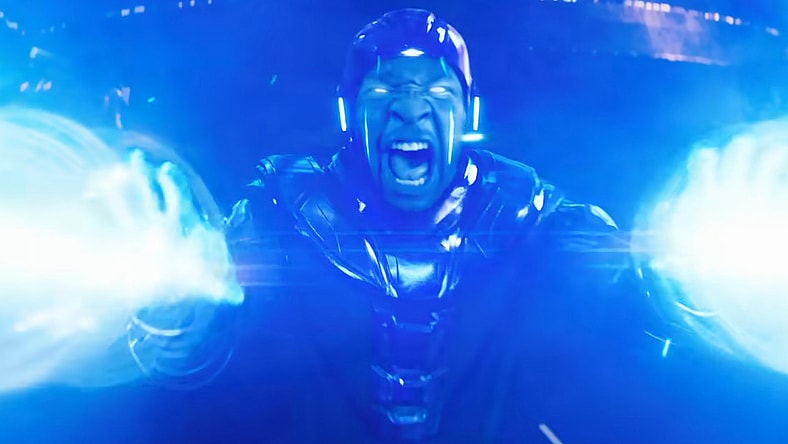Kang the Conqueror (Jonathan Majors) unleashes his future-tech weaponry in Ant-Man and the Wasp: Quantumania (2023), Marvel Entertainment