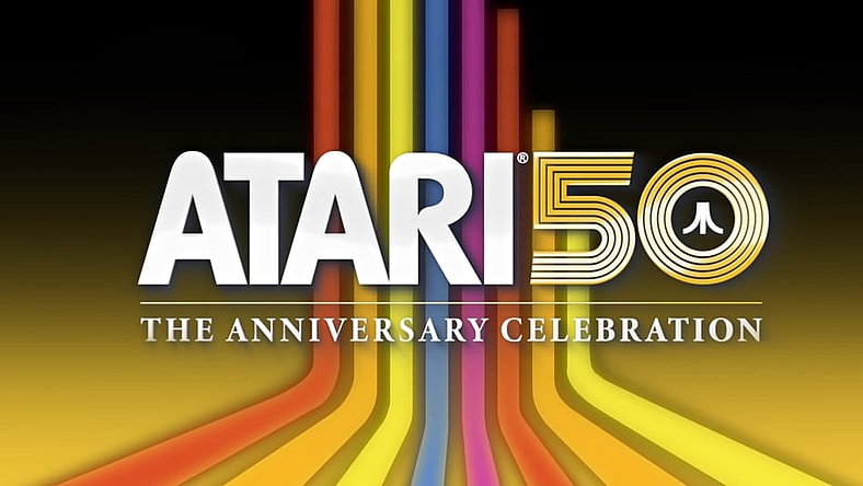 Screenshot of a frame of a YouTube video promoting the 'Atari 50: The Anniversary Celebration' (2022) video game and multimedia collection.