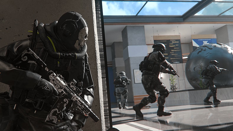 Ghost readies an ambush in the Himmelmatt Expo via Call of Duty: Modern Warfare II (2022), Activision