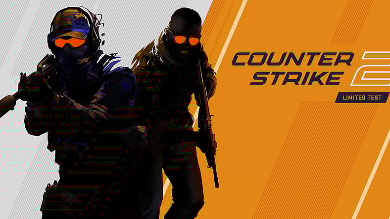 Two silhouetted figures stand beside the game's logo via Counter-Strike 2 official website