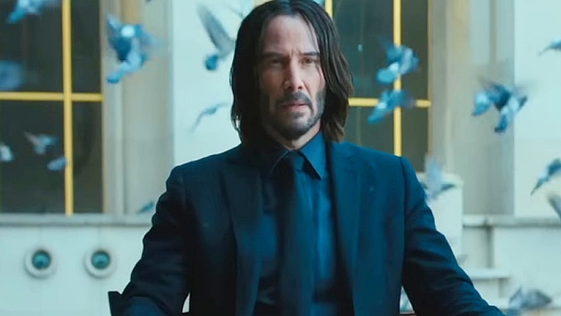 John Wick (Keanu Reeves) meets with Marquis Vincent de Gramont (Bill Skarsgård) in John Wick: Chapter 4 (2023), Lionsgate Films