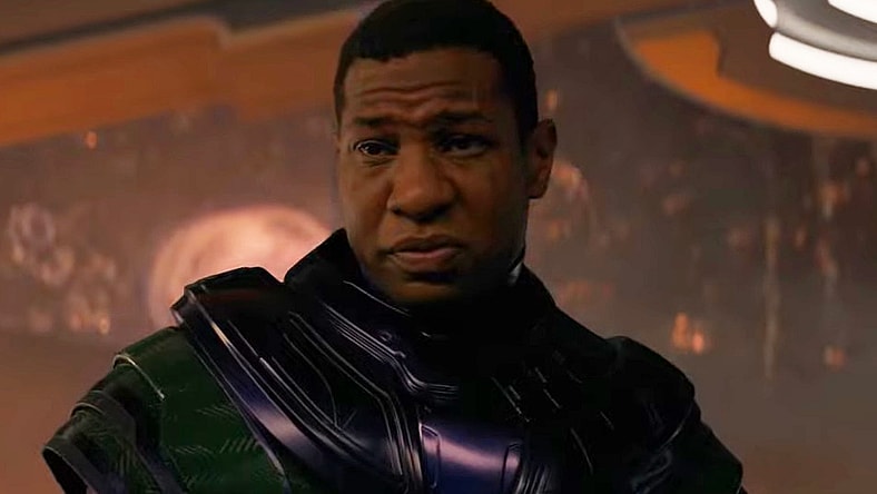 Kang the Conqueror (Jonathan Majors) is having none of what Janet Van Dyne (Michelle Pfeiffer) is selling in Ant-Man and the Wasp Quantumania (2023), Marvel Entertainment