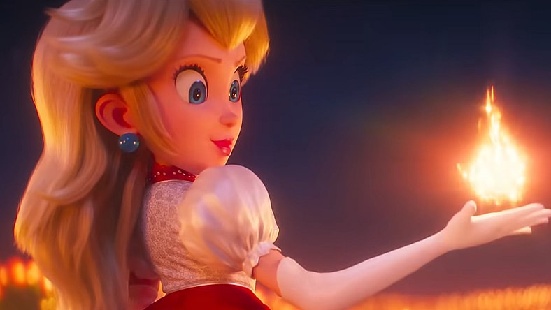 Princess Peach (Anya Taylor Joy) unlocks the power of a Fire Flower in The Super Mario Bros. Movie (2023), Illumination Entertainment