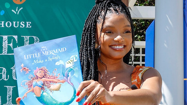 WASHINGTON, DC - APRIL 10: The Little Mermaid's Halle Bailey reads The Little Mermaid: Make a Splash in the Reading Nook during The White House Easter Egg Roll on April 10, 2023 in Washington, DC. (Photo by Tasos Katopodis/Getty Images for Disney)