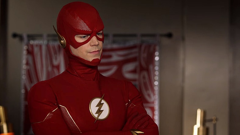 The Flash (Grant Gustin) helps the police look for Deathstorm (Robbie Amell) in The Flash Season 8 Episode 12 ''Death Rises'' (2022), Warner Bros. Television