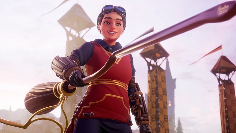 A player stands beside their broom via Harry Potter: Quidditch Champions (TBA), Warner Bros. Games
