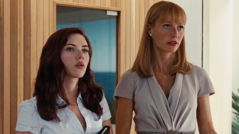Pepper Potts (Gwenyth Paltrow) introduces Natasha Romanoff (Scarlet Johansson) to 'Team Iron Man' in Iron Man 2 (2010), Marvel Entertainment