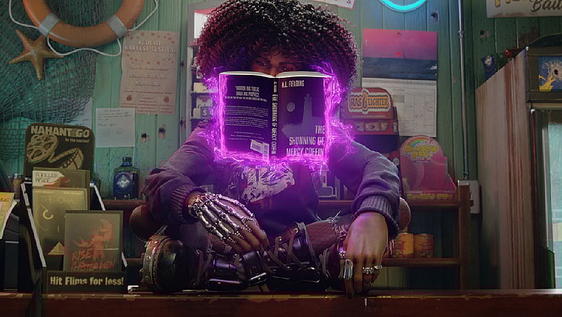 Layla Ellison (Queen Noveen) studies up in Redfall (2023), Microsoft
