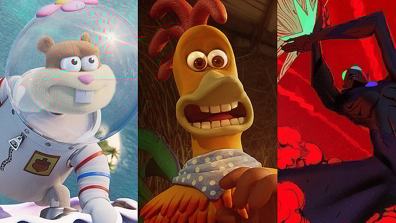 Saving Bikini Bottom: The Sandy Cheeks Movie - (L-R) SpongeBob SquarePants (voiced by Tom Kenny) and Sandy Cheeks (voiced by Carolyn Lawrence). Cr: Netflix © 2023 / CHICKEN RUN: DAWN OF THE NUGGET - (L to R): Rocky (Zachary Levi) and Ginger (Thandiwe Newton) are back, in CHICKEN RUN: DAWN OF THE NUGGET - the eagerly anticipated sequel to Aardman’s hit film, CHICKEN RUN. CHICKEN RUN: DAWN OF THE NUGGET will make its debut only on Netflix in 2023 / ULTRAMAN - Cr: Netflix © 2023 CHICKEN RUN: DAWN OF THE NUGGET will make its debut only on Netflix in 2023. Cr: Aardman/NETFLIX © 2022 /