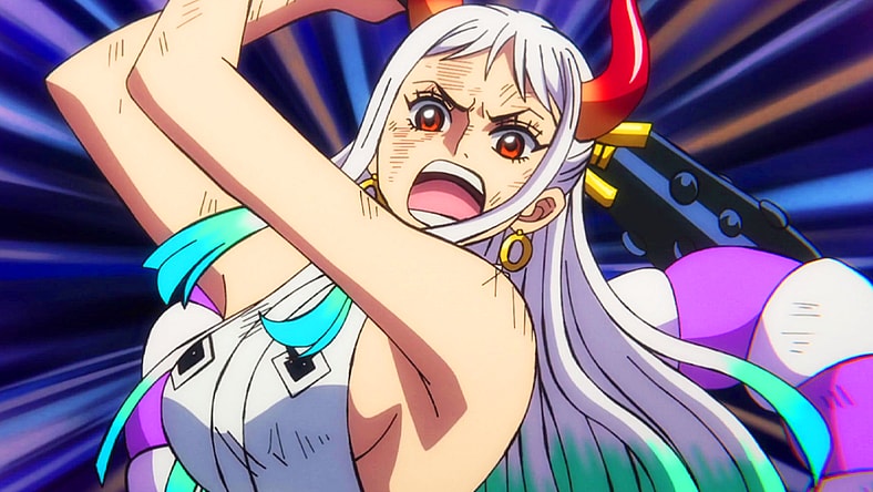 Yamato (Saori Hayami) takes a swing in One Piece Episode 1049 "Luffy Soars! Revenge Against the Beasts!" (2023), Toei Animation