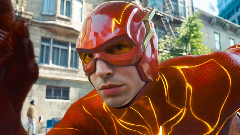 Barry Allen (Ezra Miller) prepares to take off in The Flash (2023), Warner Bros. Pictures