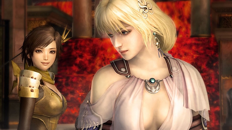 Nene (Wakanna Yamazaki) shares some encouragement with Sophitia Alexandria (Chie Nakamura) in Warriors Orochi 3 (2012), Koei Tecmo