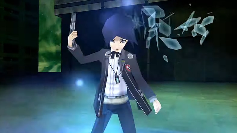 The male protagonist, Makoto Yuki, "shoots" himself in the head with an Evoker, causing glass-like shards to be ejected out of the other side via Persona 3 Portable (2023), Sega