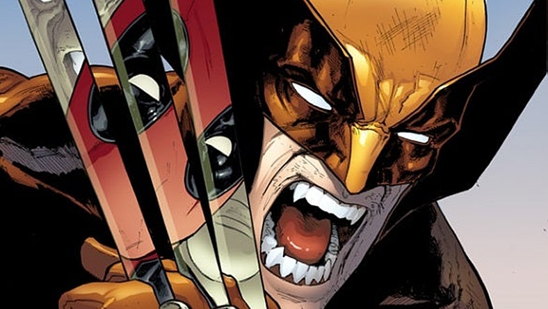 Deadpool says hello to Wolverine on David Marquez's variant cover to Hulk Vol. 3 #7 "The Ω Hulk: Chapter Three" (2014), Marvel Comics.