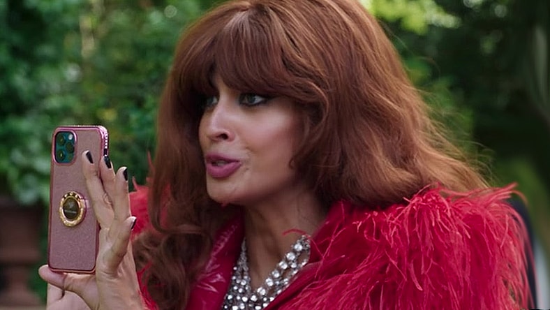 Titania (Jameela Jamil) snaps a photo of Daredevil (Charlie Cox) in She-Hulk: Attorney at Law Season 1 Episode 9 "Whose Show Is This?" (2022), Marvel Entertainment via Disney Plus