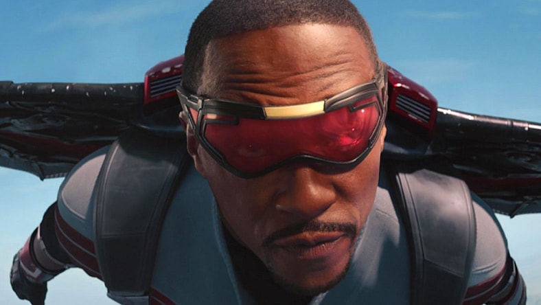 Sam Wilson (Anthony Mackie) takes to the skies in The Falcon and the Winter Soldier Season 1 Episode 1 "New World Order" (2021), Marvel Entertainment