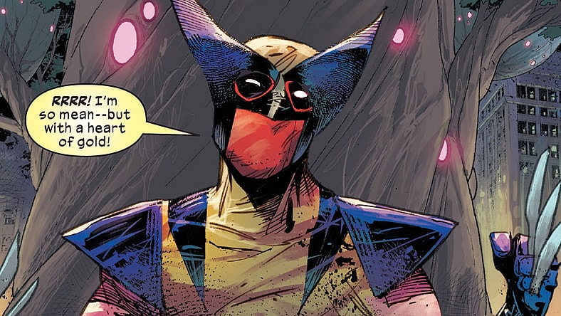 Deadpool tries to join Krakoa in Wolverine Vol. 7 #20 "Trigger Warning" (2020), Marvel Comics. Words by Benjamin Percy, art by Adam Kuybert, Frank Martin, Dijjo Lima, and Cory Petit.