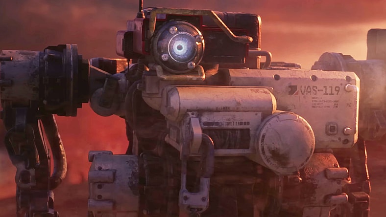 Vasco (Jake Green) accompanies a Constellation explorer to the surface of a new planet in Starfield (2023), Bethesda