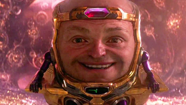 M.O.D.O.K. (Corey Stoll) attempts to kill Cassie Lang (Kathryn Newton) in Ant-Man and the Wasp: Quantumania (2023), Marvel Entertainment