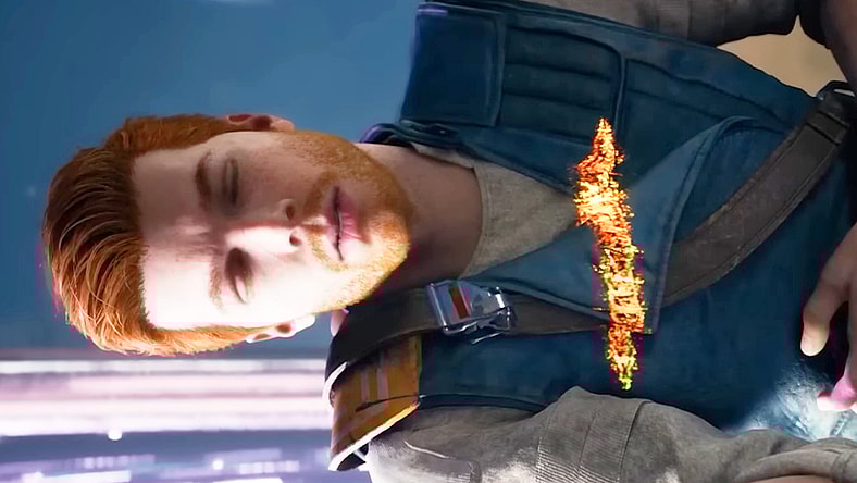 Cal Kestis (Cameron Monaghan) takes a Lightsaber slash to the chest in Star Wars Jedi: Survivor (2023), Respawn
