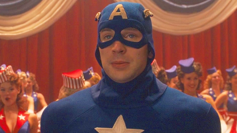 Steve Rogers (Chris Evans) makes his debut as his costumed alter-ego in Captain America: The First Avenger (2011), Marvel Entertainment