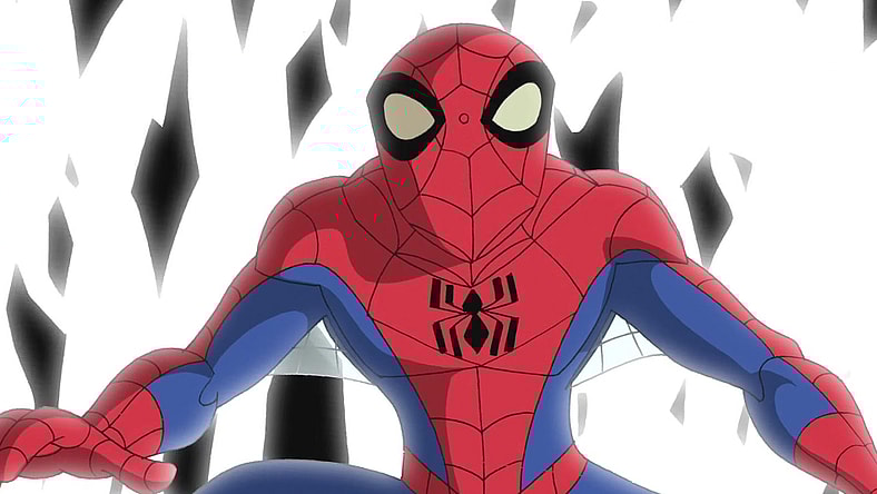 Peter Parker (Josh Keaton) breaks free from the Venom symbiote's hold in The Spectacular Spider-Man Season 1 Episode 12 "Intervention" (2008), Marvel Entertainment