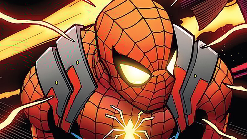 Peter Parker dodges Kraven and the Goblin Queen on John Romita Jr., Scott Hanna, and Marcio Menyz's cover to Amazing Spider-Man Vol. 6 #32 (2023), Marvel Comics