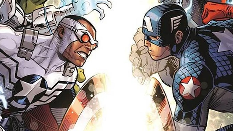 The 616 clashes with the 1610 on Jim Cheung's cover to Secret Wars Vol. 1 #1 "The End Times" (2015), Marvel Comics