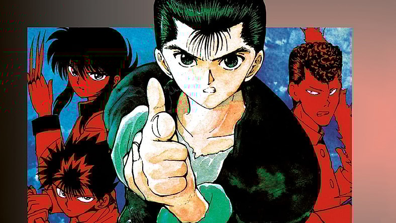 The Spirit Detectives assemble on Yoshihiro Togashi's cover to Yu Yu Hakusho Vol. 6 "The Dark Tournament" (1992), Shueisha