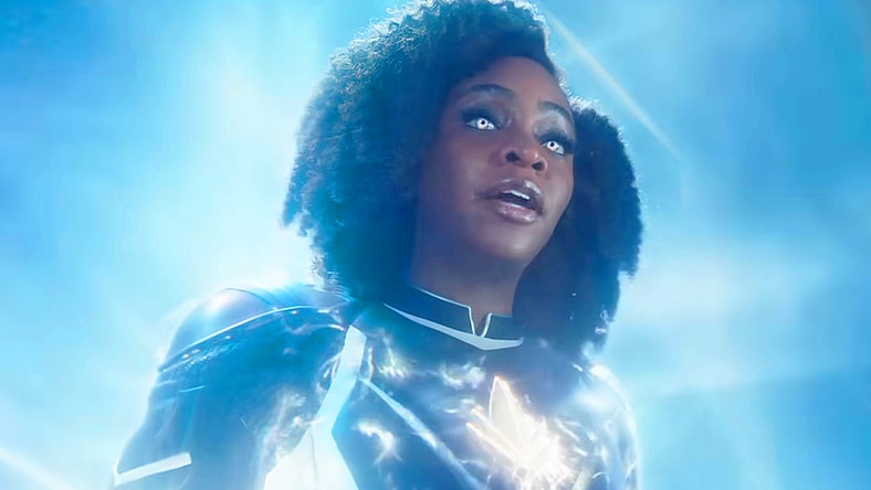 Monica Rambeau (Teyonnah Parris) unleashes her Photon powers in The Marvels (2023), Marvel Entertainment