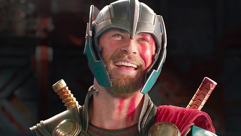 Thor (Chris Hemsworth) meets a friend in Thor: Ragnarok (2017), Marvel Entertainment
