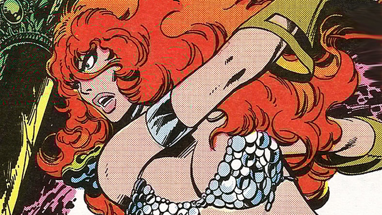 The spirit of Red Sonja takes possession of Mary-Jane Watson in Marvel Team-Up Vol. 1 #79 "Sword of the She-Devil" (1978), Marvel Comics. Words by Christ Claremont and John Byrne, art by John Byrne, Terry Austin, Glynis Wein, and Tom Orzechowski.
